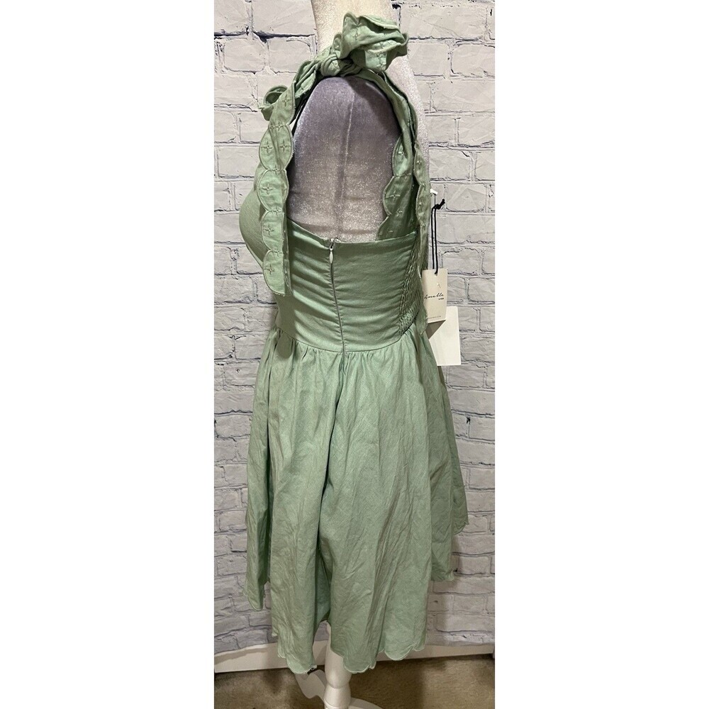 NWT Amable By Mable Anthropologie Green Ribbon Shoulders Mini Dress Size Medium - Picture 4 of 7
